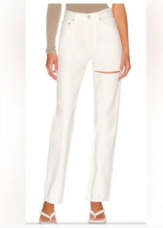 Agolde Denim - AGOLDE Off White Lana Slice Mid Rise Vintage Straight Jeans Element Size 26